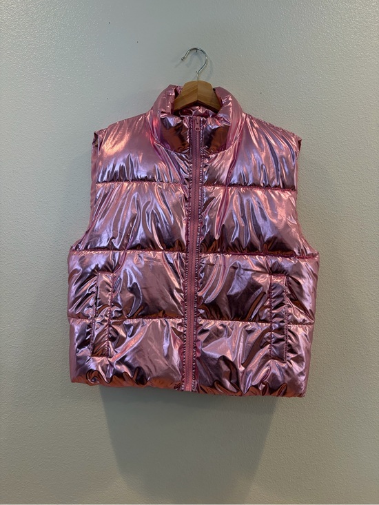 Jackets & Blazers - 3/$15 Shiny Pink Metallic Puffer Vest - Women's Quilted Sleeveless Jacket